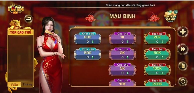 Sảnh chờ game bài mậu binh tại Iwin club